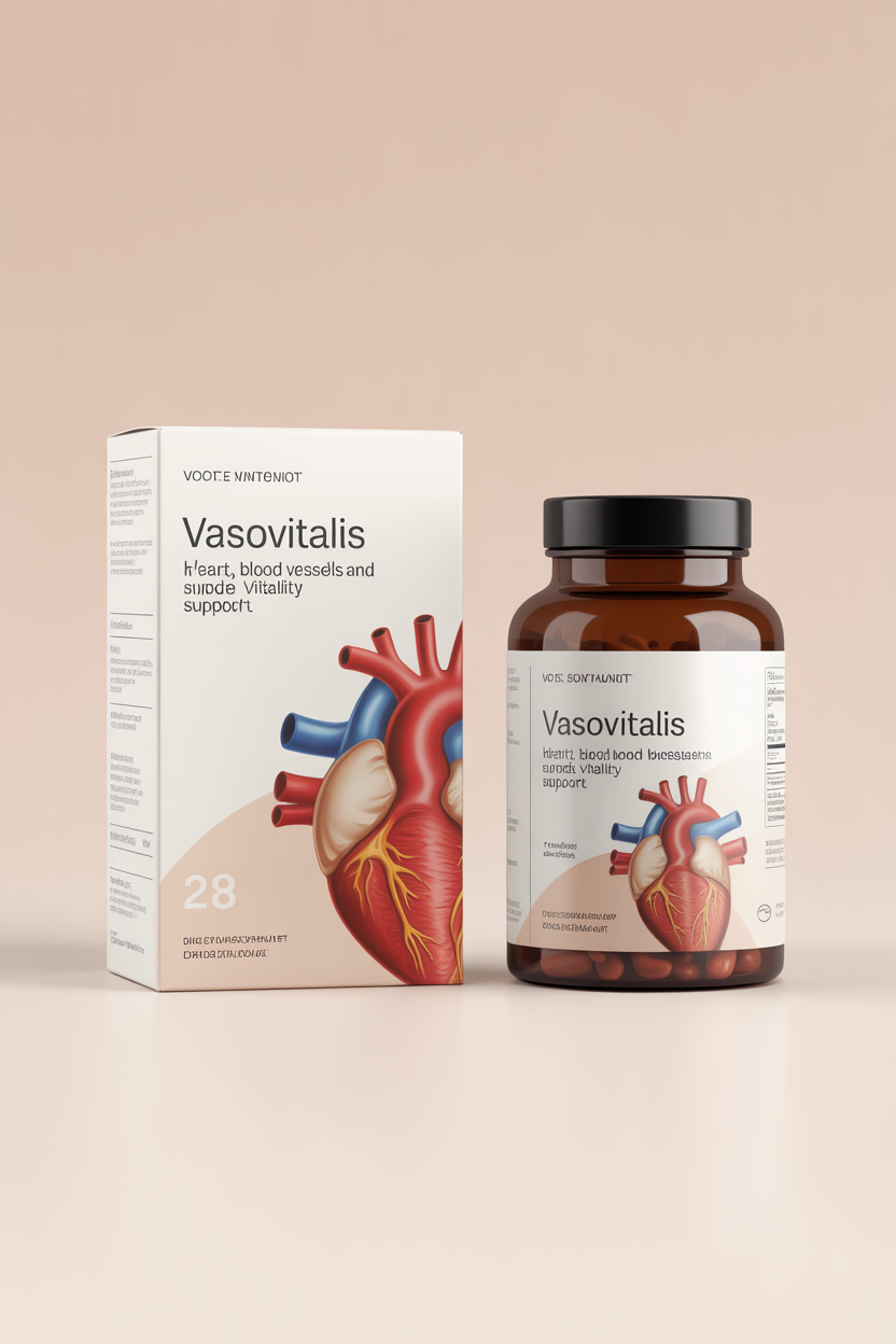 Vasovitalis dietary supplement packaging for heart, blood vessels and vitality support
